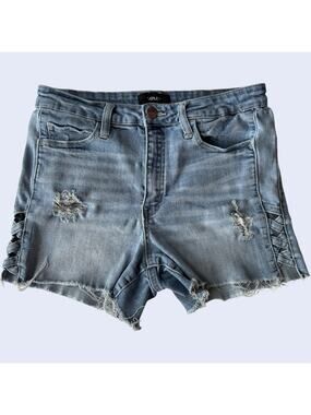 Vervet Womens Denim Shorts Light Blue Wash Distressed Lace Up